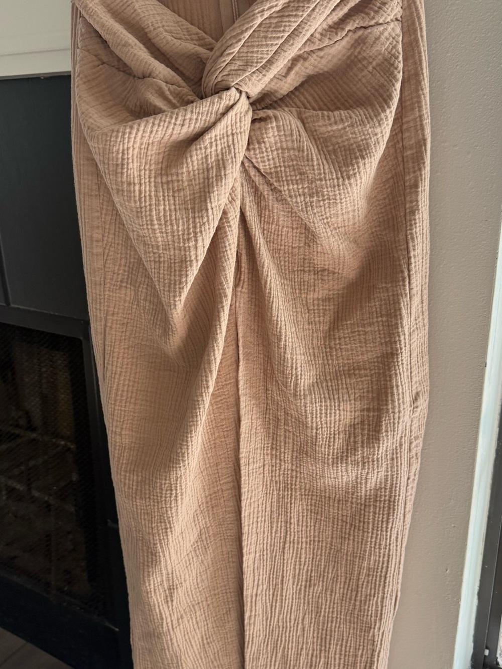 Zara Taupe Knot-Front Midi Skirt